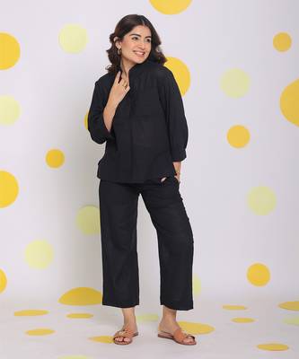 Black summer relaxed buttoned formal linen collared shirt 3