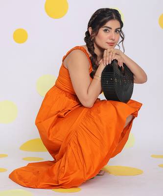Summer orange bust fitted resort wear 100% cotton high low midi dress 6