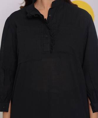 Black summer relaxed buttoned formal linen collared shirt 5