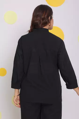 Black summer relaxed buttoned formal linen collared shirt