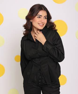 Black summer bust fitted collared everyday wear 100% cotton shirt 1
