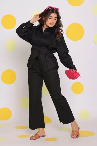 Black summer bust fitted collared everyday wear 100% cotton shirt
