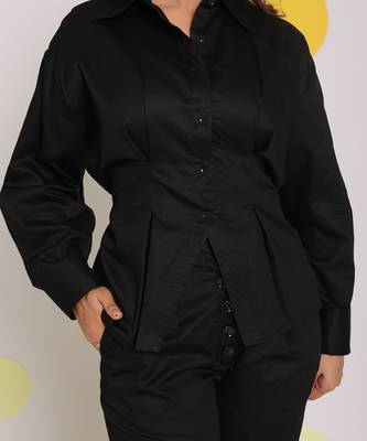 Black summer bust fitted collared everyday wear 100% cotton shirt 5
