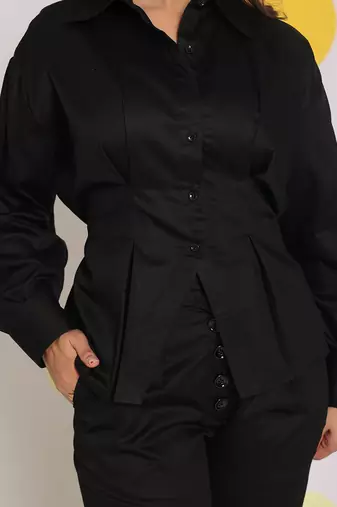 Black summer bust fitted collared everyday wear 100% cotton shirt