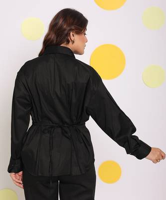 Black summer bust fitted collared everyday wear 100% cotton shirt 6