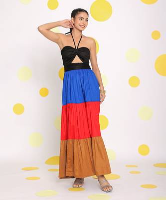 Summer multicolour bust fitted resort wear 100% cotton maxi dress 1