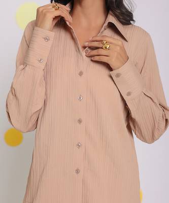 Beige summer relaxed collared everyday wear buttoned shirt 5