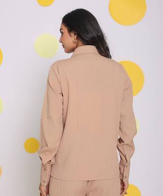 Beige summer relaxed collared everyday wear buttoned shirt 6