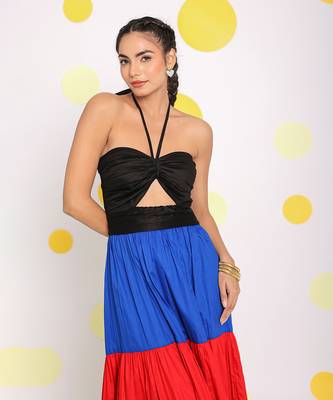 Summer multicolour bust fitted resort wear 100% cotton maxi dress 5