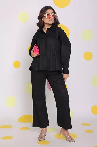 Black summer with baby pink back tie up 100% cotton shirt