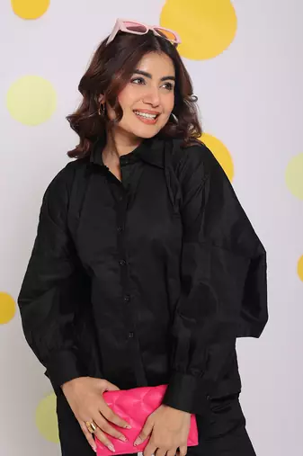 Black summer with baby pink back tie up 100% cotton shirt