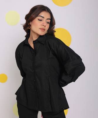 Black summer with baby pink back tie up 100% cotton shirt 5