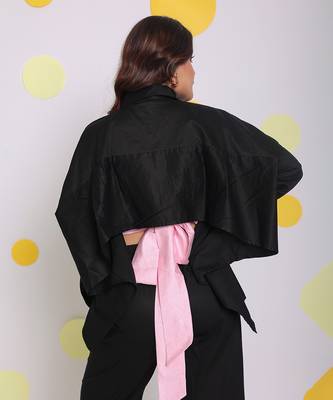 Black summer with baby pink back tie up 100% cotton shirt 6