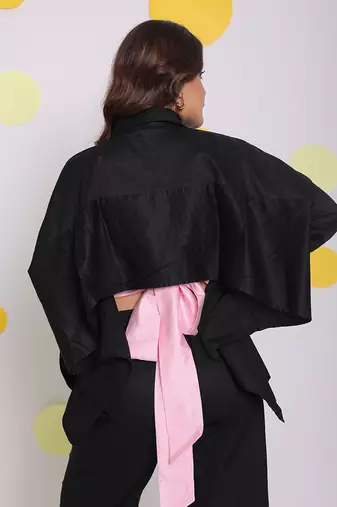 Black summer with baby pink back tie up 100% cotton shirt