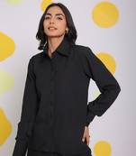 Black summer relaxed collared everyday wear buttoned shirt