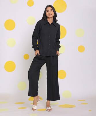 Black summer relaxed collared everyday wear buttoned shirt 3