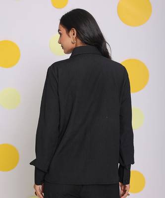 Black summer relaxed collared everyday wear buttoned shirt 6