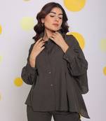 Grey summer relaxed buttoned formal linen collared shirt