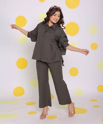 Grey summer relaxed buttoned formal linen collared shirt 3