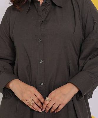 Grey summer relaxed buttoned formal linen collared shirt 5