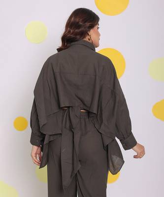 Grey summer relaxed buttoned formal linen collared shirt 6