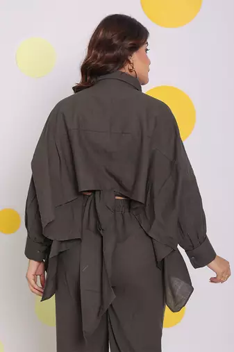 Grey summer relaxed buttoned formal linen collared shirt