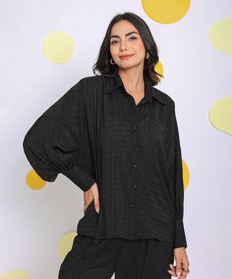 Black summer relaxed collared everyday wear shirt 1