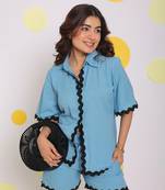 Sky blue buttoned summer relaxed collared linen shirt