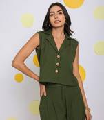 Olive green summer relaxed collared waist coat 100% cotton shirt