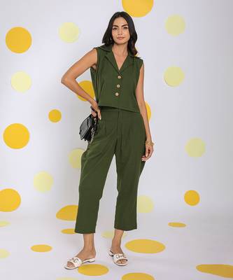 Olive green summer relaxed collared waist coat 100% cotton shirt 4