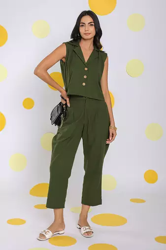 Olive green summer relaxed collared waist coat 100% cotton shirt