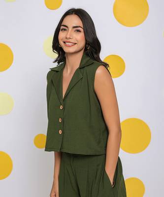 Olive green summer relaxed collared waist coat 100% cotton shirt 5