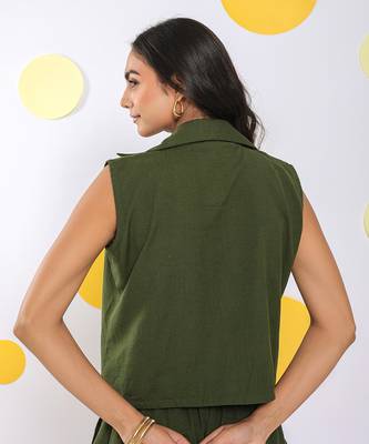 Olive green summer relaxed collared waist coat 100% cotton shirt 6