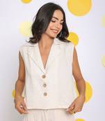 Off white summer relaxed collared waist coat linen shirt