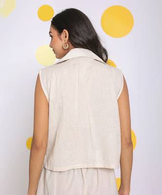 Off white summer relaxed collared waist coat linen shirt 6
