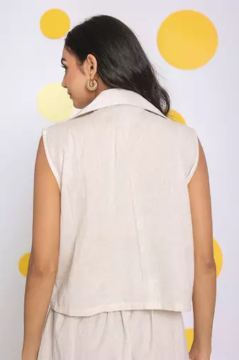Off white summer relaxed collared waist coat linen shirt