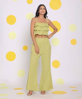 Light green layered crop resort wear linen top 3