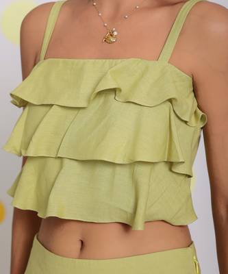Light green layered crop resort wear linen top 5