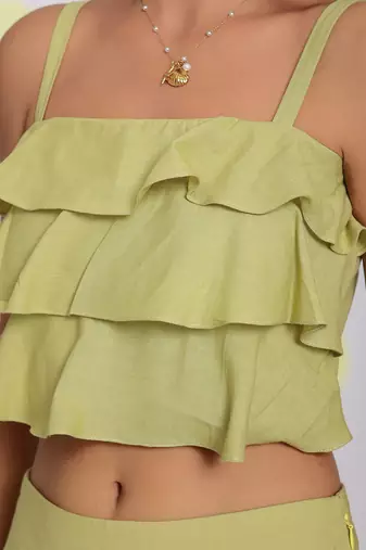 Light green layered crop resort wear linen top