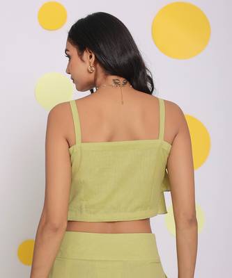 Light green layered crop resort wear linen top 6
