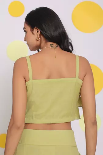 Light green layered crop resort wear linen top