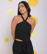 Black summer halter neck party crop top