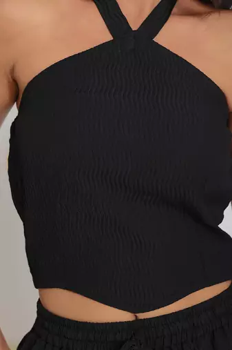 Black summer halter neck party crop top