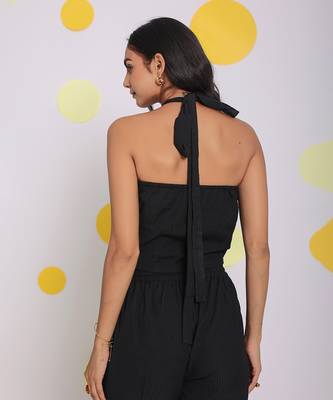 Black summer halter neck party crop top 5