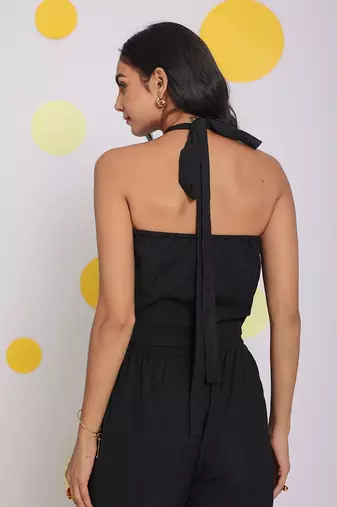Black summer halter neck party crop top