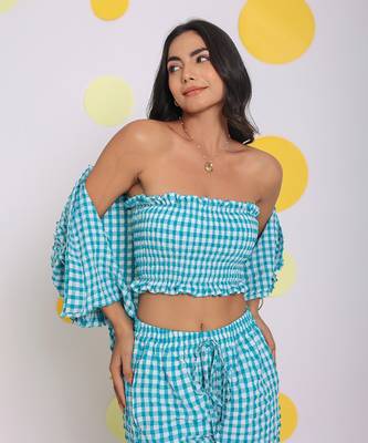 White and aqua blue summer fitted tube resort wear crop top 3