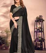 Designer black heavy zari embroidery work silk saree