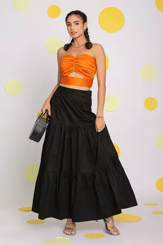 Orange tube bralette bust fitted 100% cotton resort wear crop top