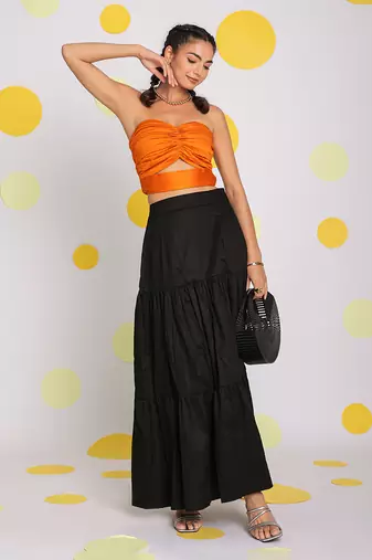 Orange tube bralette bust fitted 100% cotton resort wear crop top