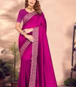 Designer rani heavy zari embroidery work silk saree